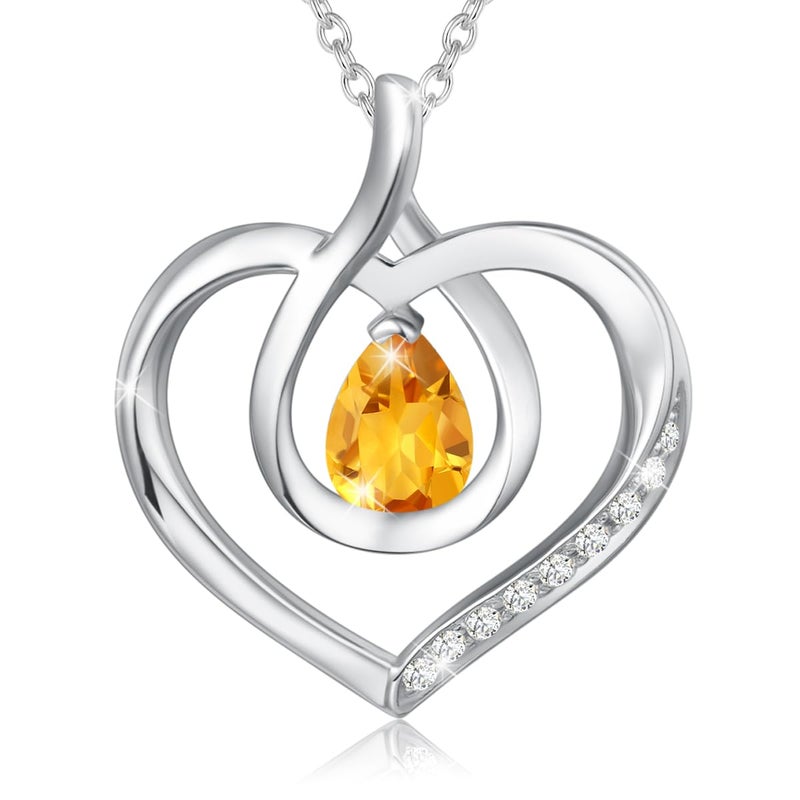 AGVANA November Birthstone Jewelry Citrine Necklace for Women Sterling Silver Forever Love Infinity Heart Pendant Necklace Anniversary Birthday Gifts for Women Mom Wife Her - Image 1